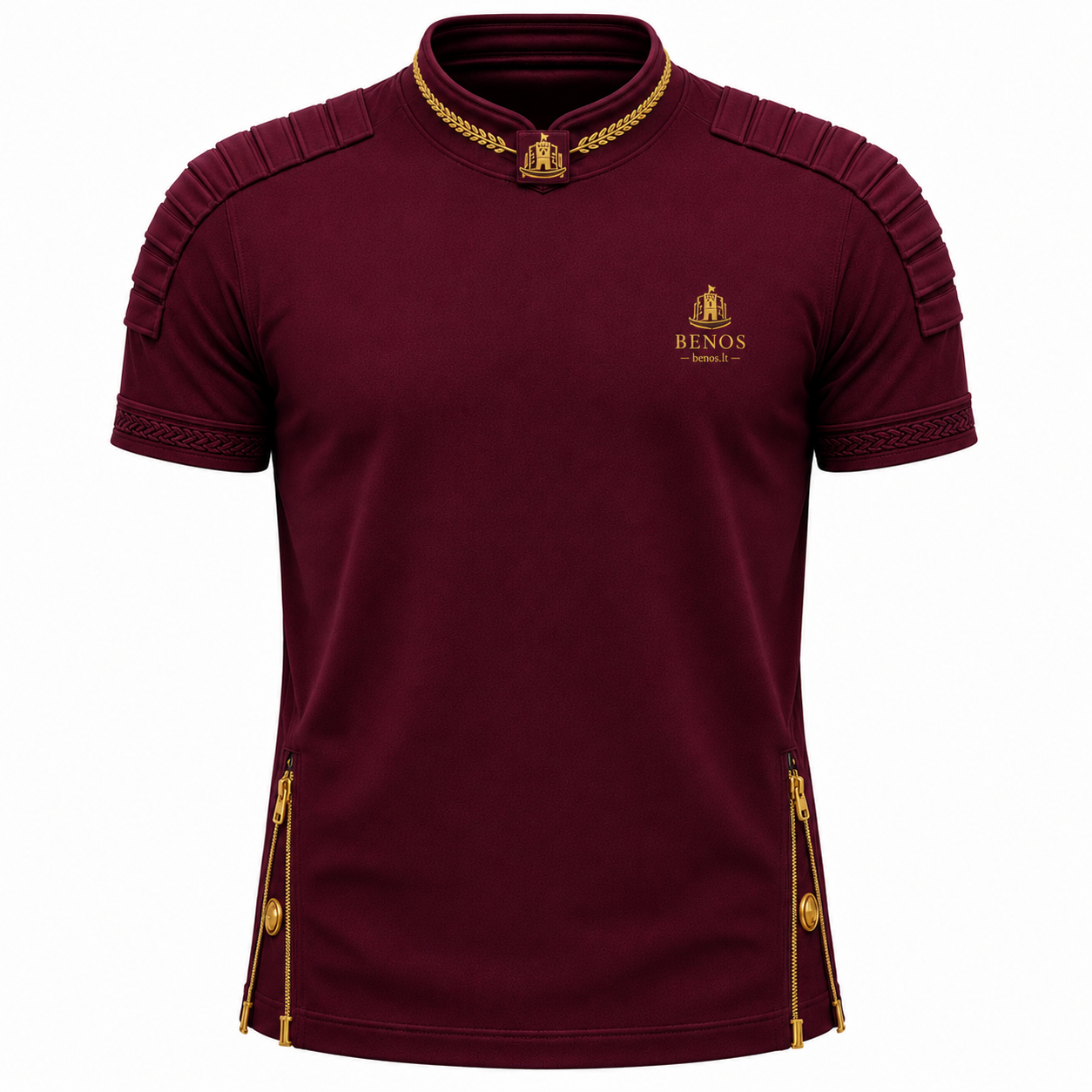 Vorderansicht des BENOS Sovereign Signature T-Shirts in Bordeauxrot