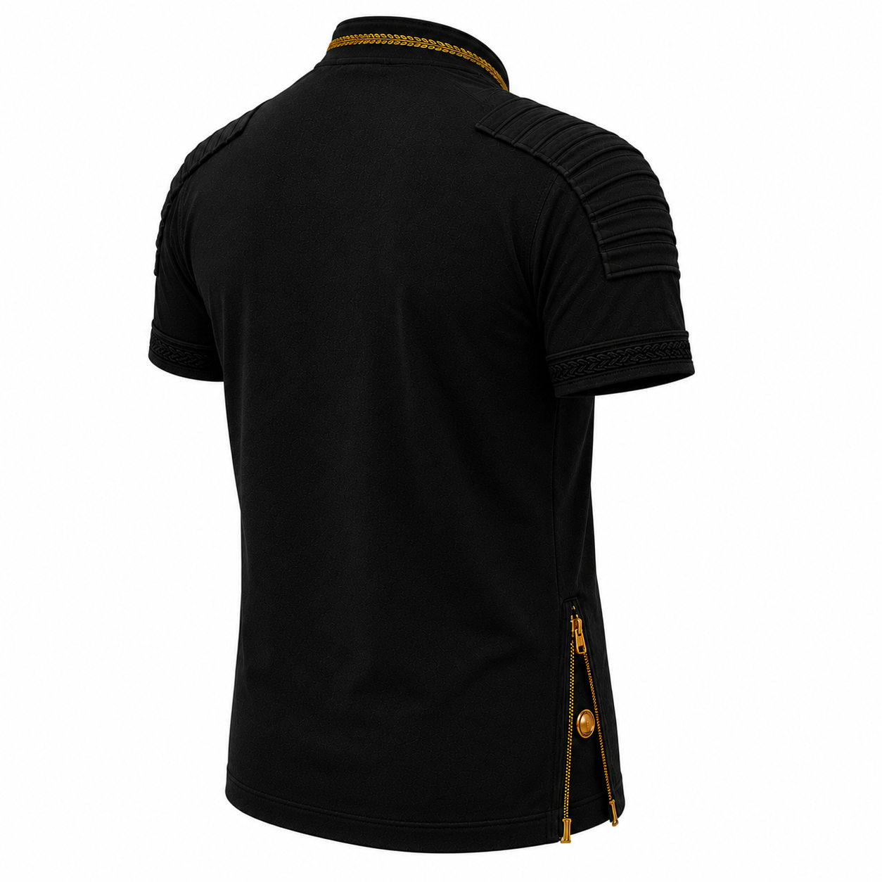 Rückansicht des BENOS Sovereign Signature T-Shirts in Schwarz mit gestepptem Schulterdetail