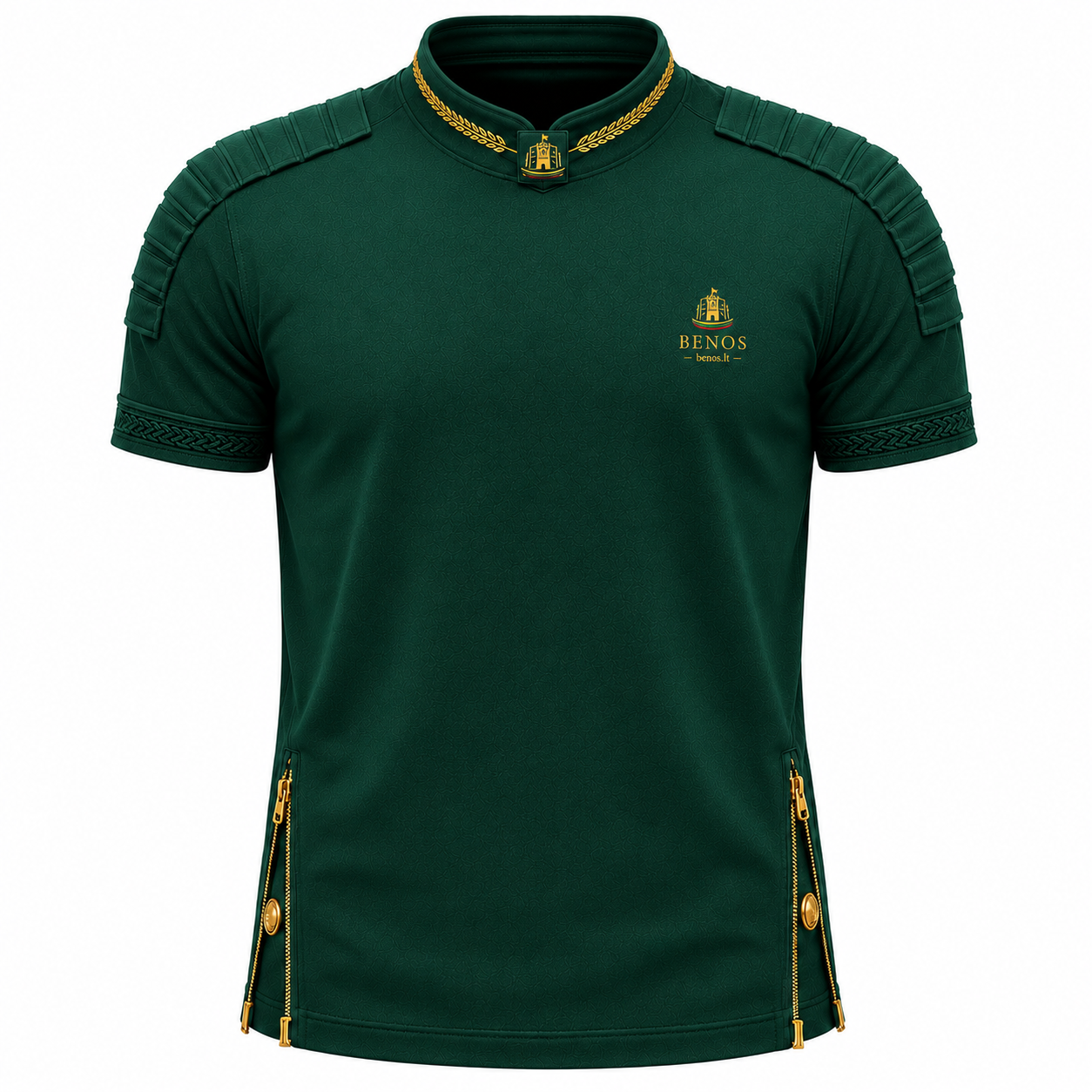 Vorderansicht des BENOS Sovereign Signature T-Shirts in Dunkelgrün