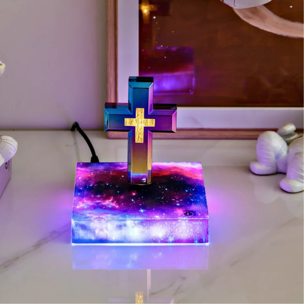 Magnetinė levituojanti kryžiaus lempa – plaukiojanti LED naktinė lemputė