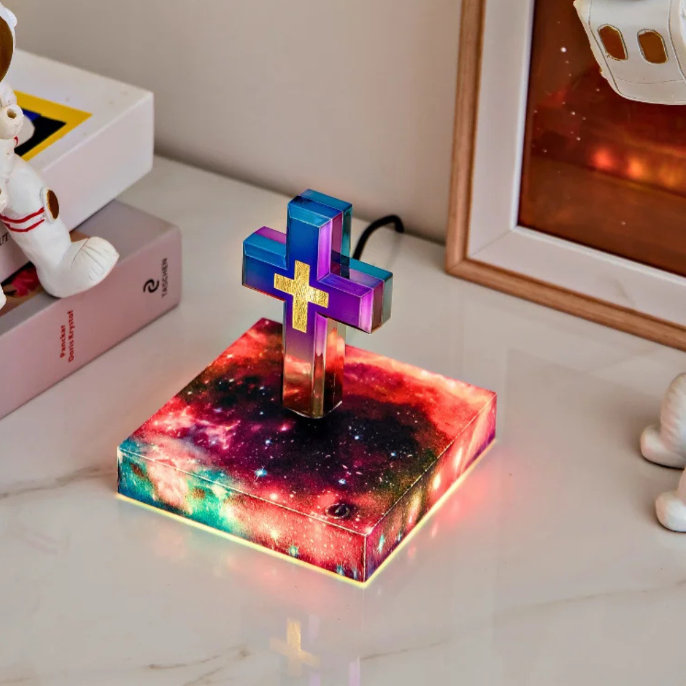 Magnetinė levituojanti kryžiaus lempa – plaukiojanti LED naktinė lemputė