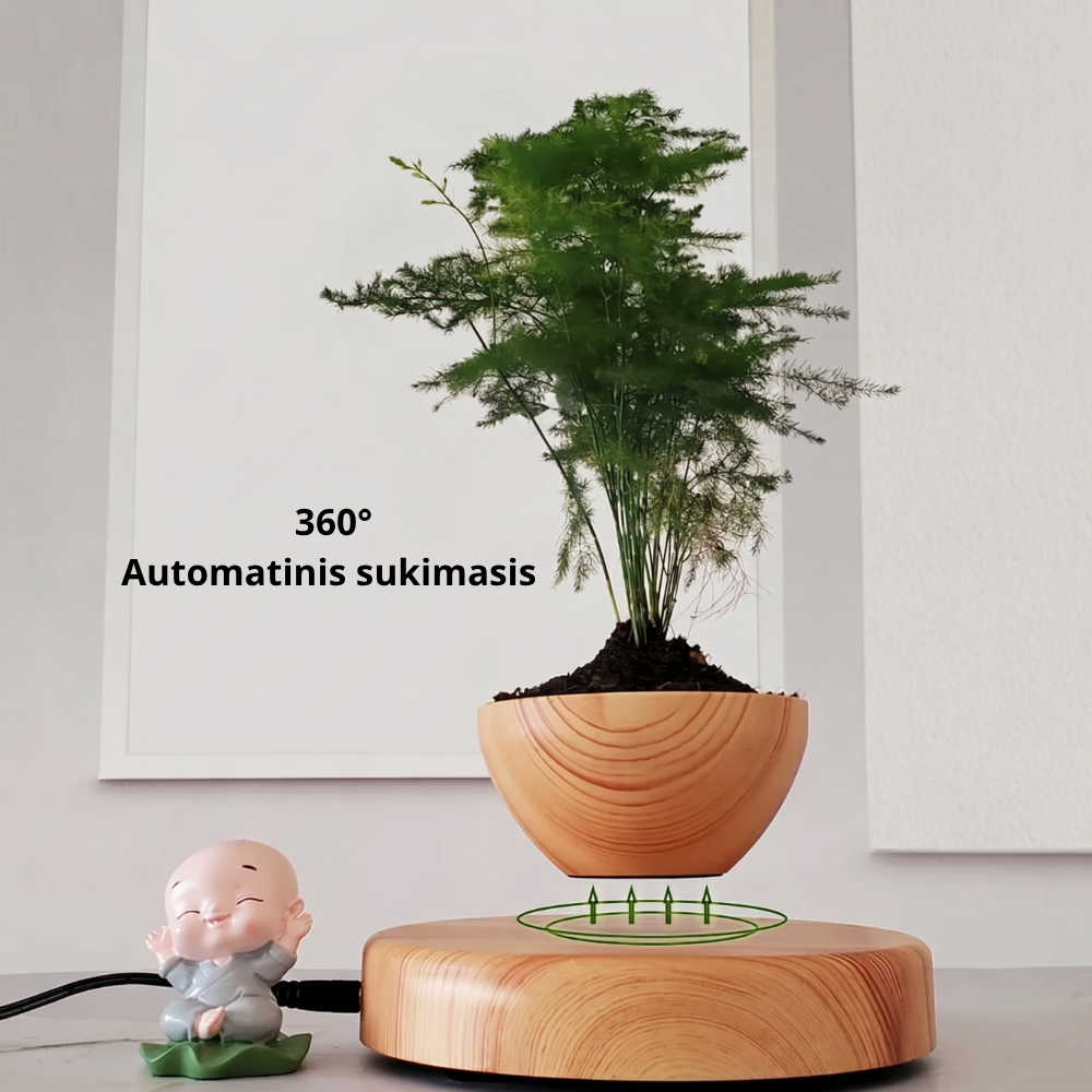 Magnetinis levituojantis augalų vazonas – plaukiojantis besisukantis vazonas
