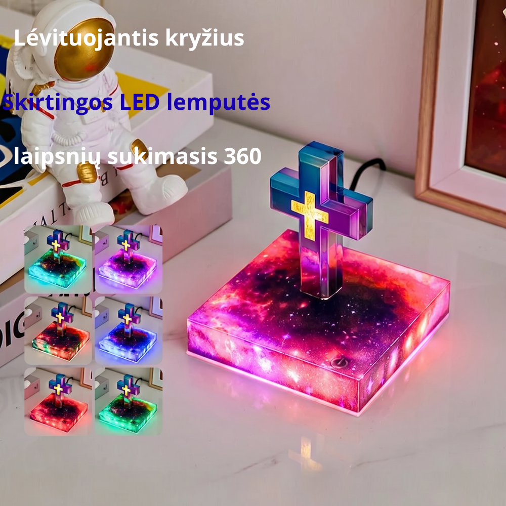 Magnetinė levituojanti kryžiaus lempa – plaukiojanti LED naktinė lemputė